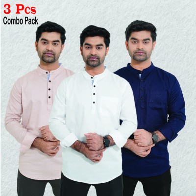 3 pcs Combo Herringbone Fabrics Katua - White, Brown & Navy Blue.