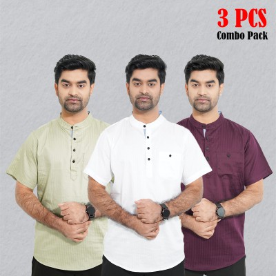 3 pcs Combo Stripe Cotton Fabrics Katua - White, Purple & Light Lemon.