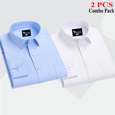 2 Pcs Combo Premium Quality Formal Shirt - White & Sky Blue.