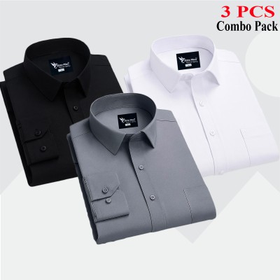 3 Pcs Combo Premium Quality Formal Shirt - Black, White & Ash.