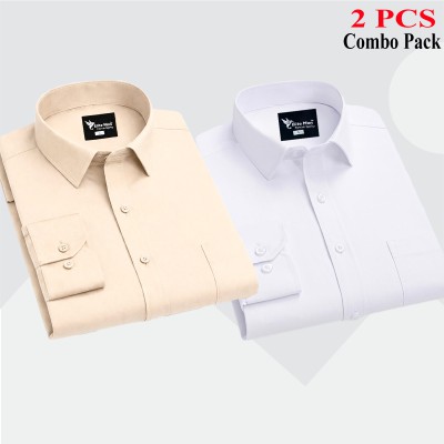 2 Pcs Combo Premium Quality Formal Shirt - White & Biscuit.