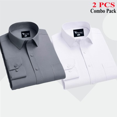 2 Pcs Combo Premium Quality Formal Shirt - White & Ash.