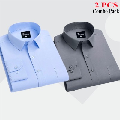 2 Pcs Combo Premium Quality Formal Shirt - Sky Blue & Ash.