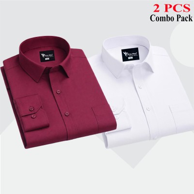 2 Pcs Combo Premium Quality Formal Shirt - White & Maroon.
