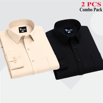 2 Pcs Combo Premium Quality Formal Shirt - Black & Biscuit.