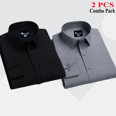 2 Pcs Combo Premium Quality Formal Shirt - Black & Ash.