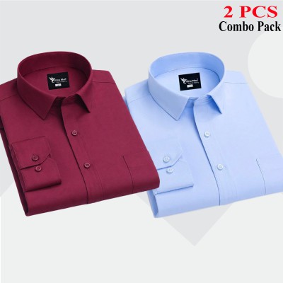 2 Pcs Combo Premium Quality Formal Shirt - Maroon & Sky Blue.
