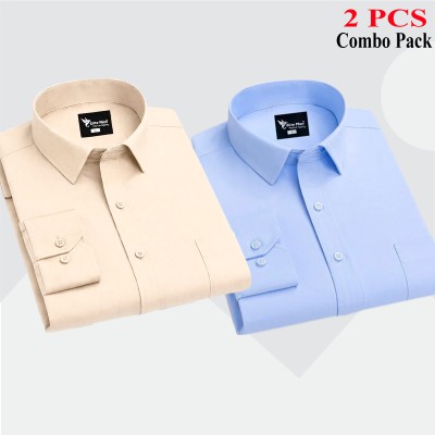 2 Pcs Combo Premium Quality Formal Shirt - Sky Blue & Biscuit.