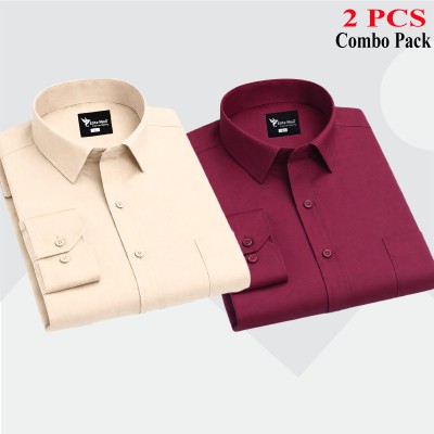 2 Pcs Combo Premium Quality Formal Shirt - Maroon & Biscuit.