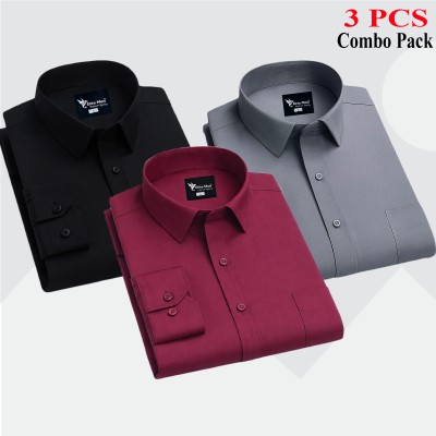3 Pcs Combo Premium Quality Formal Shirt - Black, Ash & Maroon.