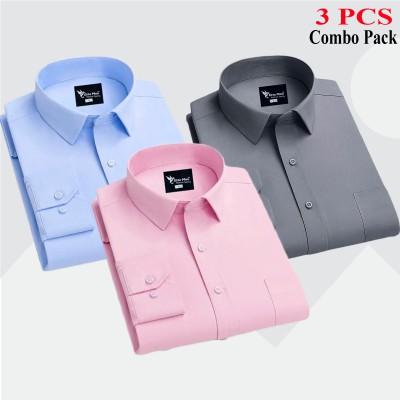 3 Pcs Combo Premium Quality Formal Shirt - Pink, Ash & Sky Blue.