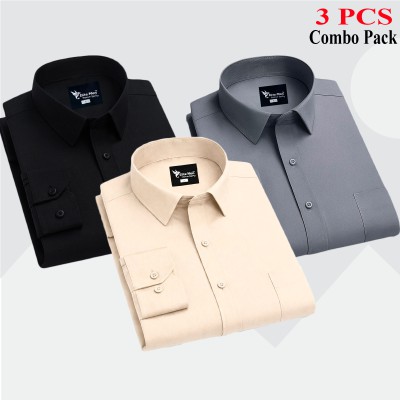 3 Pcs Combo Premium Quality Formal Shirt - Black, Ash & Biscuit.