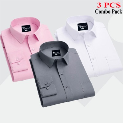 3 Pcs Combo Premium Quality Formal Shirt - White, Ash & Pink.