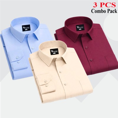 3 Pcs Combo Premium Quality Formal Shirt - Maroon, Biscuit & Sky Blue.