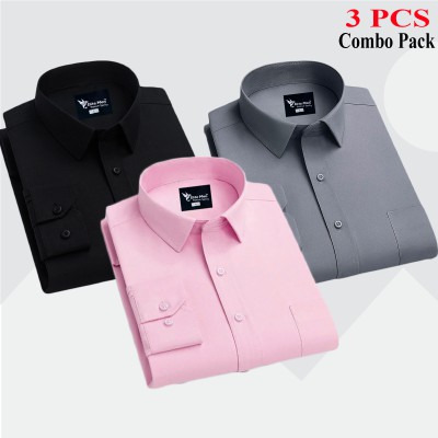 3 Pcs Combo Premium Quality Formal Shirt - Black, Ash & Pink.