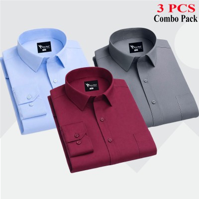 3 Pcs Combo Premium Quality Formal Shirt - Maroon, Ash & Sky Blue.