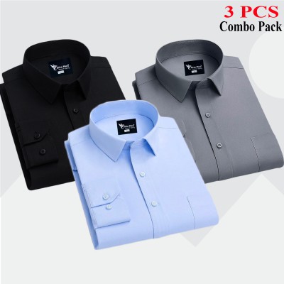 3 Pcs Combo Premium Quality Formal Shirt - Black, Ash & Sky Blue.