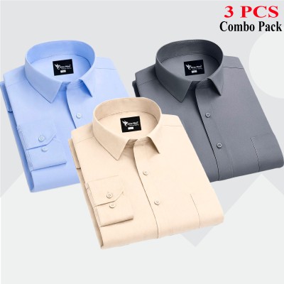 3 Pcs Combo Premium Quality Formal Shirt - Biscuit, Ash & Sky Blue.