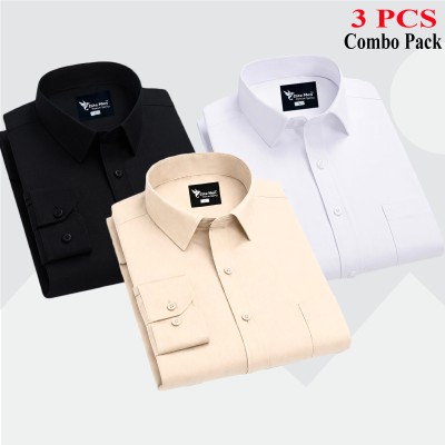 3 Pcs Combo Premium Quality Formal Shirt - Black, White & Biscuit.