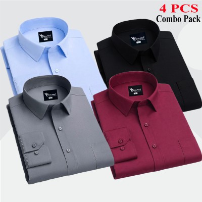 4 Pcs Combo Premium Quality Formal Shirt - Black, Ash, Maroon & Sky Blue.