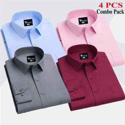 4 Pcs Combo Premium Quality Formal Shirt - Pink, Ash, Maroon & Sky Blue.