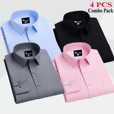 4 Pcs Combo Premium Quality Formal Shirt - Black, Ash, Pink & Sky Blue.