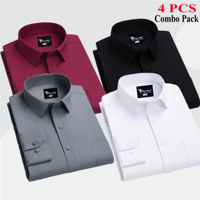 4 Pcs Combo Premium Quality Formal Shirt - Black, White, Ash & Maroon.