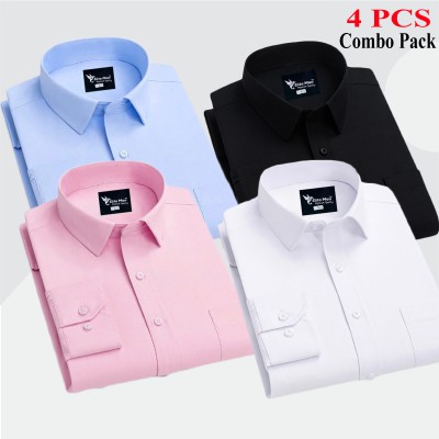4 Pcs Combo Premium Quality Formal Shirt - Black, White, Pink & Sky Blue.