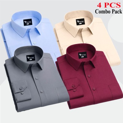 4 Pcs Combo Premium Quality Formal Shirt - Biscuit, Ash, Maroon & Sky Blue.