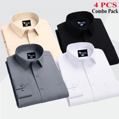 4 Pcs Combo Premium Quality Formal Shirt - Black, White, Ash & Biscuit.