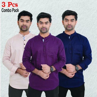 3 pcs Combo Herringbone Fabrics Katua - Purple, Brown & Navy Blue.