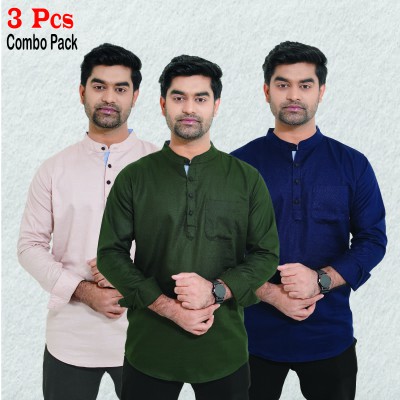 3 pcs Combo Herringbone Fabrics Katua - Brown, Green & Navy Blue.