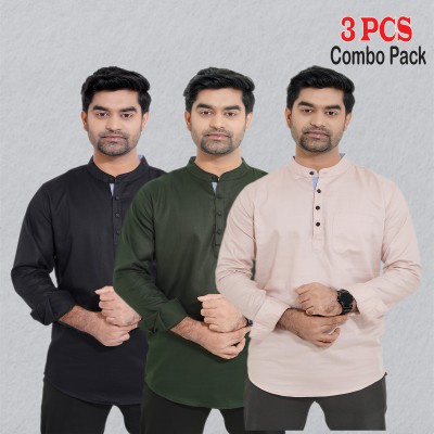 3 pcs Combo Herringbone Fabrics Katua - Black, Green & Brown.