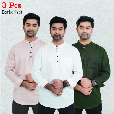 3 pcs Combo Herringbone Fabrics Katua - White, Green & Brown.