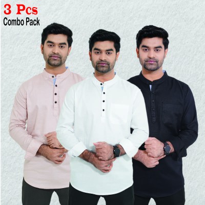 3 pcs Combo Herringbone Fabrics Katua - Black, White & Brown.