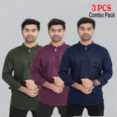 3 pcs Combo Herringbone Fabrics Katua - Purple, Green & Navy Blue.