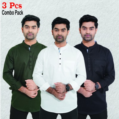 3 pcs Combo Herringbone Fabrics Katua - Black, White & Green.