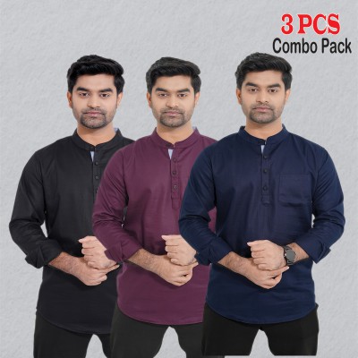 3 pcs Combo Herringbone Fabrics Katua - Black, Purple & Navy Blue.