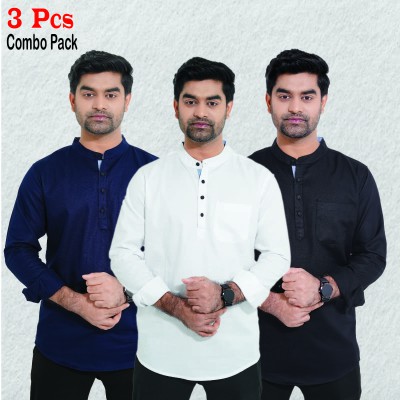 3 pcs Combo Herringbone Fabrics Katua - Black, White & Navy Blue.