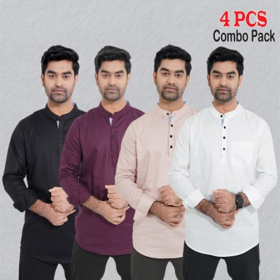 4 pcs Combo Herringbone Fabrics Katua - Black, White, Purple & Brown.