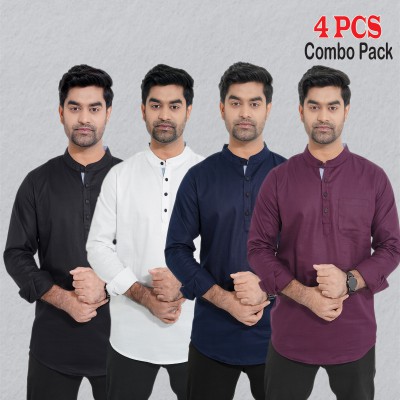 4 pcs Combo Herringbone Fabrics Katua - Black, White, Purple & Navy Blue.