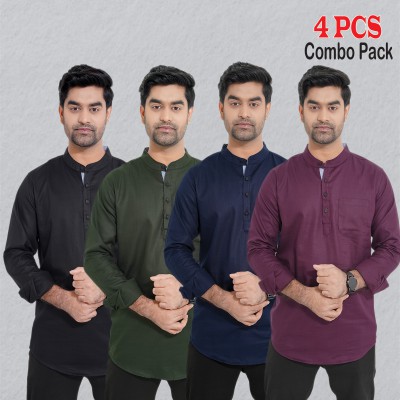 4 pcs Combo Herringbone Fabrics Katua - Black, Green, Purple & Navy Blue.