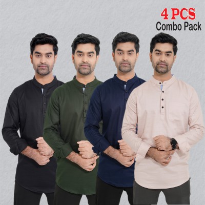 4 pcs Combo Herringbone Fabrics Katua - Black, Green, Brown & Navy Blue.