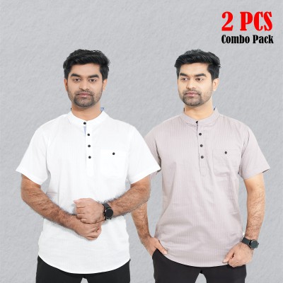 2 pcs Combo Stripe Cotton Fabrics Katua - White & Light Ash.