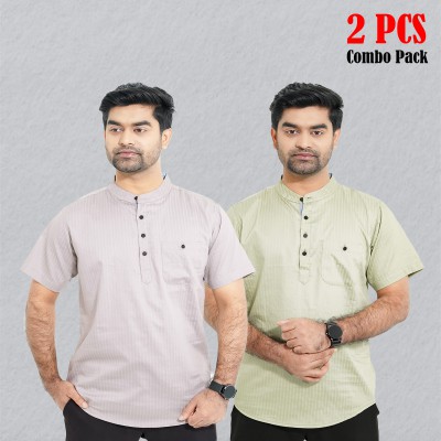 2 pcs Combo Stripe Cotton Fabrics Katua - Light Ash & Light Lemon.