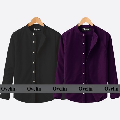 2 pcs Combo Ban Colar Full Sleeve Shirt - Black & Purple.