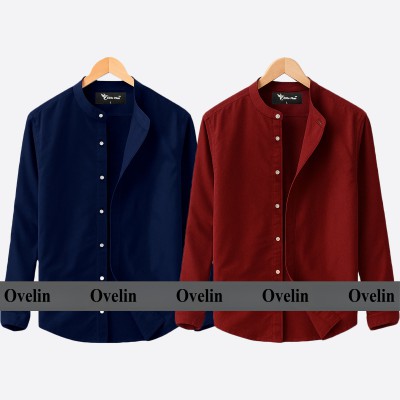2 pcs Combo Ban Colar Full Sleeve Shirt - Maroon & Navy Blue.
