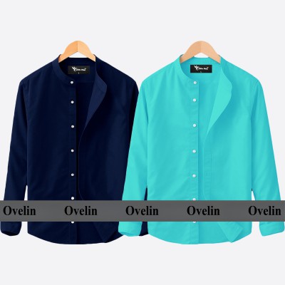 2 pcs Combo Ban Colar Full Sleeve Shirt - Pest & Navy Blue.