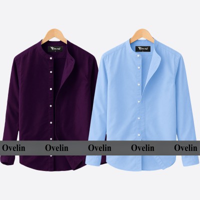 2 pcs Combo Ban Colar Full Sleeve Shirt - Purple & Sky Blue.