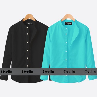 2 pcs Combo Ban Colar Full Sleeve Shirt - Black & Pest.